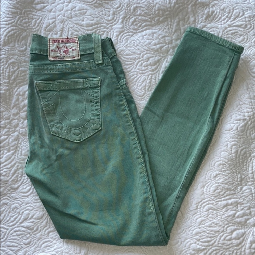True Religion green skinny jeans